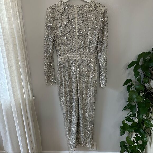 Mac Duggal 5741 Fringe Slit Plunging Neck Dress - Picture 9 of 11